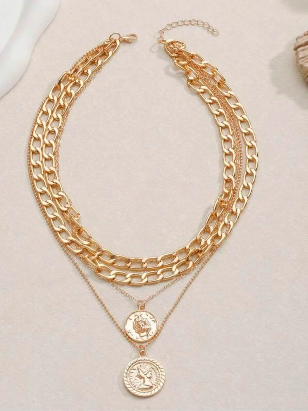 Vintage Style Gold Coin Layered Necklace Multi Strand Medallion Necklace
